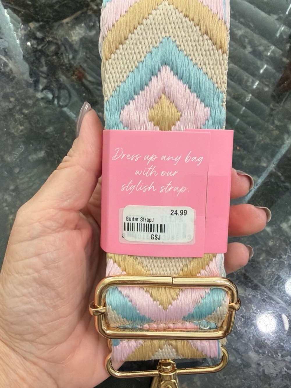 Pastel Chevron Bag & Key Strap with Gold Hardware - Pink, Blue & Cream